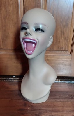 MCM Laughing Mannequin Realistic Female Wig Hat Display Head With