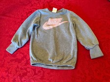 Nike Girls Gray Sweatshirt White Velour Logo Hot Pink Stitch 4T Elastic Bottom