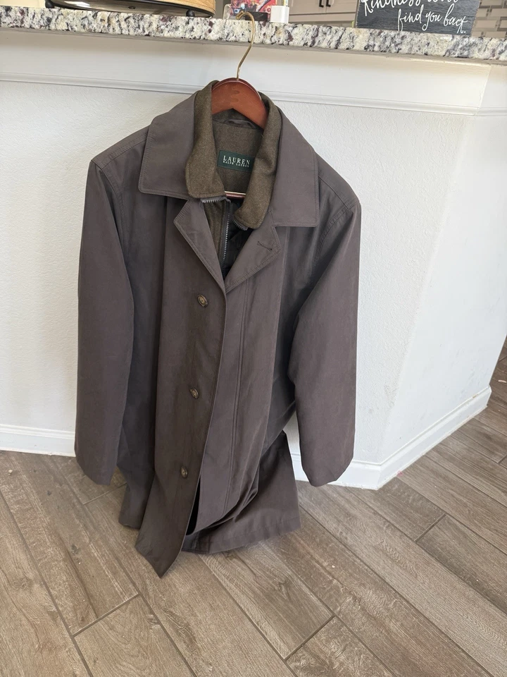 Ralph Lauren Abrigo Acolchado Para Hombre Talla 42L Largo Marrón Abrigo Chaqueta de Lluvia Foto 2 de 4