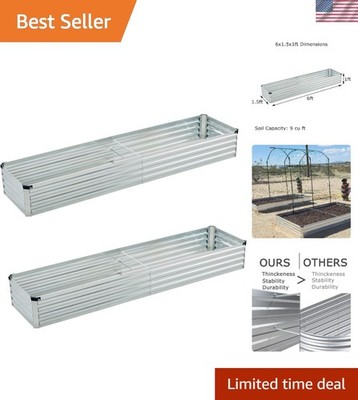 2 Pack 6x1.5ft Galvanized Raised Garden Bed with Drainage Holes - Durable Design