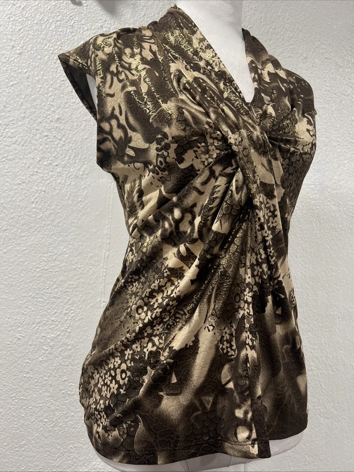 Top Dressbarn Y2K Babydoll Metálico Floral Piel de Serpiente Look Talla S Foto 2 de 4