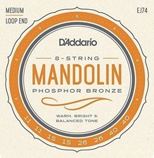 Set of D'Addario EJ74 Phosphor Bronze Mandolin Strings, Medium, 11-40