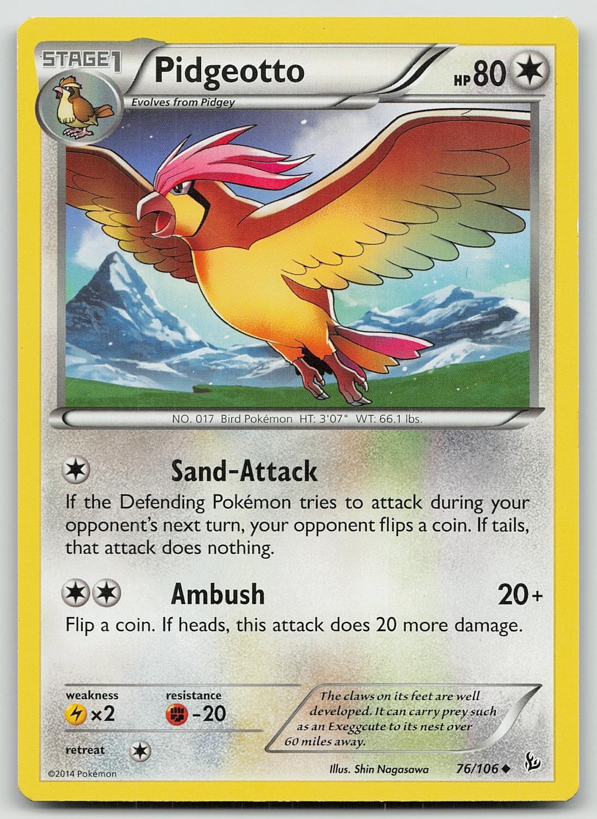 Pokemon Pidgeotto 76/106 Flashfire Uncommon LP
