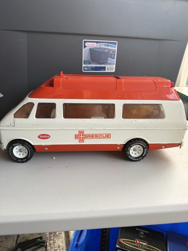 Vintage Tonka Pressed Steel Ambulance Rescue Vehicle Van Truck Orange White  - Afbeelding 11 van 12