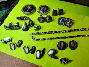 Vintage Lot of 15 SIAM STERLING SILVER Mixed Jewelry Bracelets,Pins,Cufflinks,