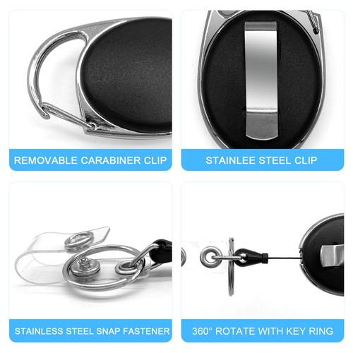 5Pack Retractable Keychain Badge Reel Id Card Holder w/Carabiner Clip & Key Ring - Picture 6 of 7