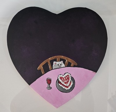 Valentine's Day Lonely Cat Acrylic Painting