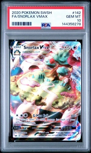 Pokémon Snorlax VMAX 142/202 Swsh01: Sword & Shield Holo PSA 10