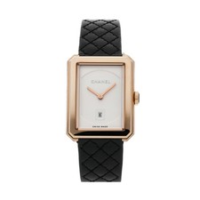 Chanel Boy-Friend Watch Gold Quartz Silver Dial Strap H6588