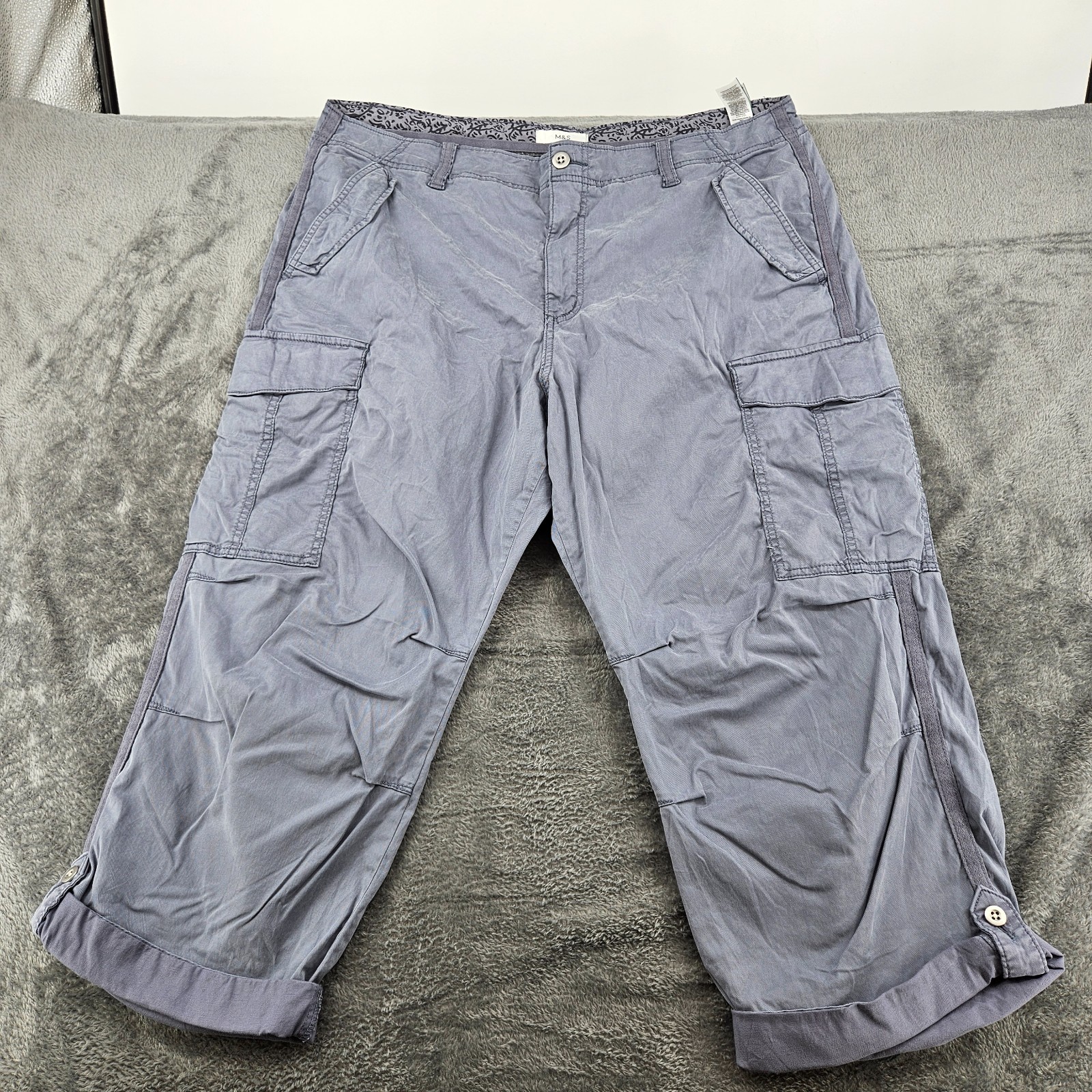 M&S Cargo Trousers UK20 Short Graphite Grey Lyocell Stretch Utility
