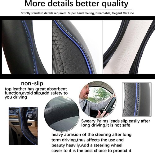 ESEWALAS Universal Car Steering Wheel Cover,Anti-Slip Leather Steering Wheel ... - Picture 5 of 7