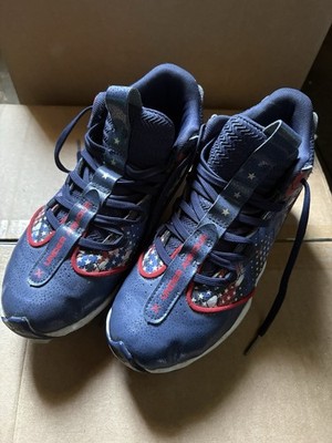 Under Armour Boys Baseball Cleats Blue/Red/White USA Flag Stars Size 4.5Y