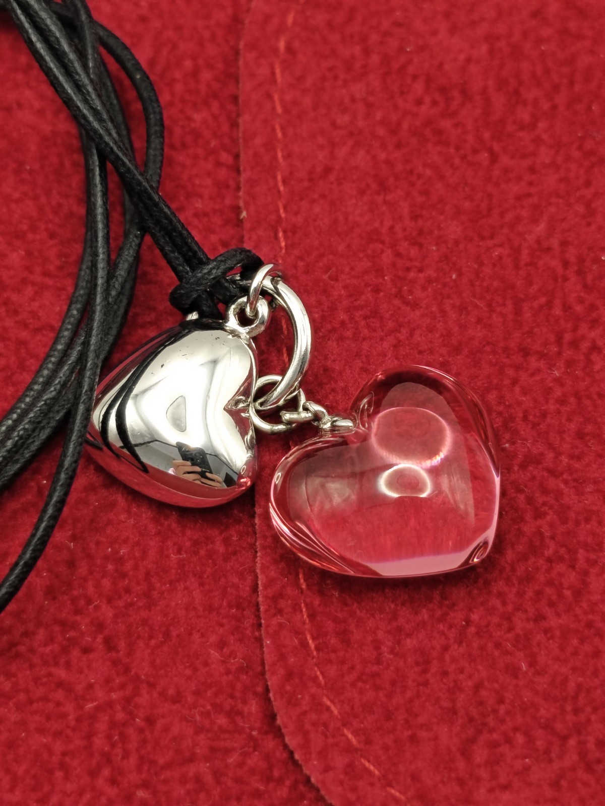 Baccarat Vintage Necklace Double Crystal And 925 Silver Heart Pendant image 2