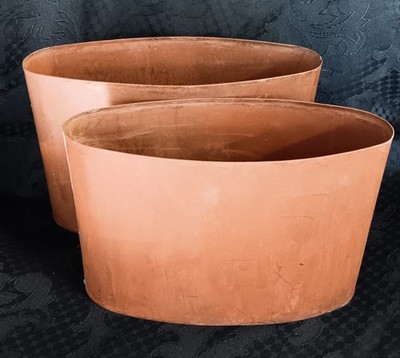 Pair of Rustic Metal Planters Oval Copper Tone Home Decor
