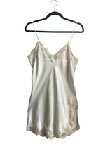 VTG Fantasies By Morgan Taylor Cream Slip Mini Dress Satin Lace Coquette