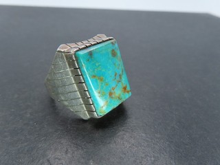 Navajo Ray Jack Sterling Silver & Turquoise Mens Ring Size 12.75 22.5g