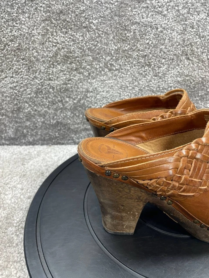 Zapatos Frye para mujer talla 5 Ella zuecos cuero marrón trenzado tacón bloque sin cordones Foto 3 de 4