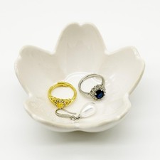 BESSKON Small Flower Ring Dish Jewlery Tray, Ceramic Jewelry Tray White