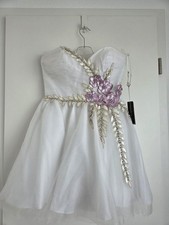 Forever Unique Kleid Weiß Gr 10 Festlich Tüll Glitzer Blumen Partykleid Abend