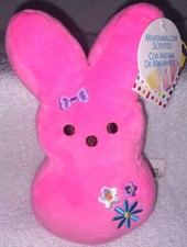 Peeps Plush Pink Bunny with Purple Bow Mini Plush 6" New