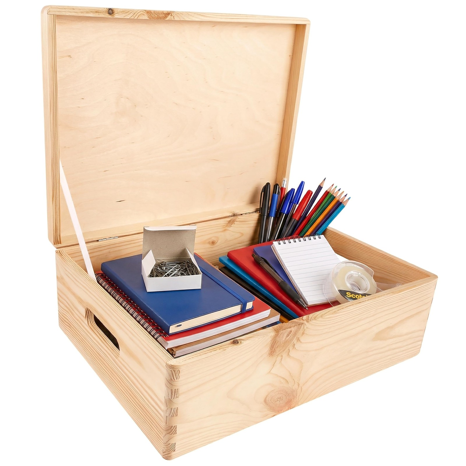 Boite Rangement en Bois 40x30x14 cm Naturel - Grand Coffre de Stockage sans Couvercle