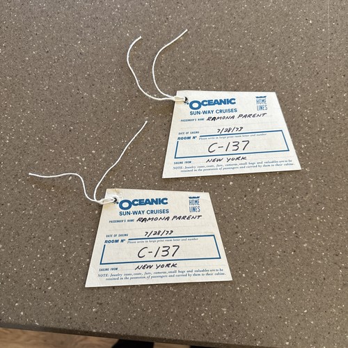 Sun-Way Cruises Home lines 1973 Luggage Tag SS Oceanic New York Vintage 1973 Lot - Picture 4 of 6