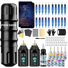 Tattoo Pen Kit Wiress Tattoo Gun Kit with 2Pcs 1500Mah Batteries Tattoo