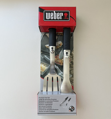 Weber Premium Silber Edelstahl Grill Werkzeug Set Spülmaschinenfest (6645) NEU