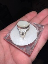 Yemeni Withe Aqeeq Ring For Men Handmade 925 Sterling Sliver Natural Agate Ring
