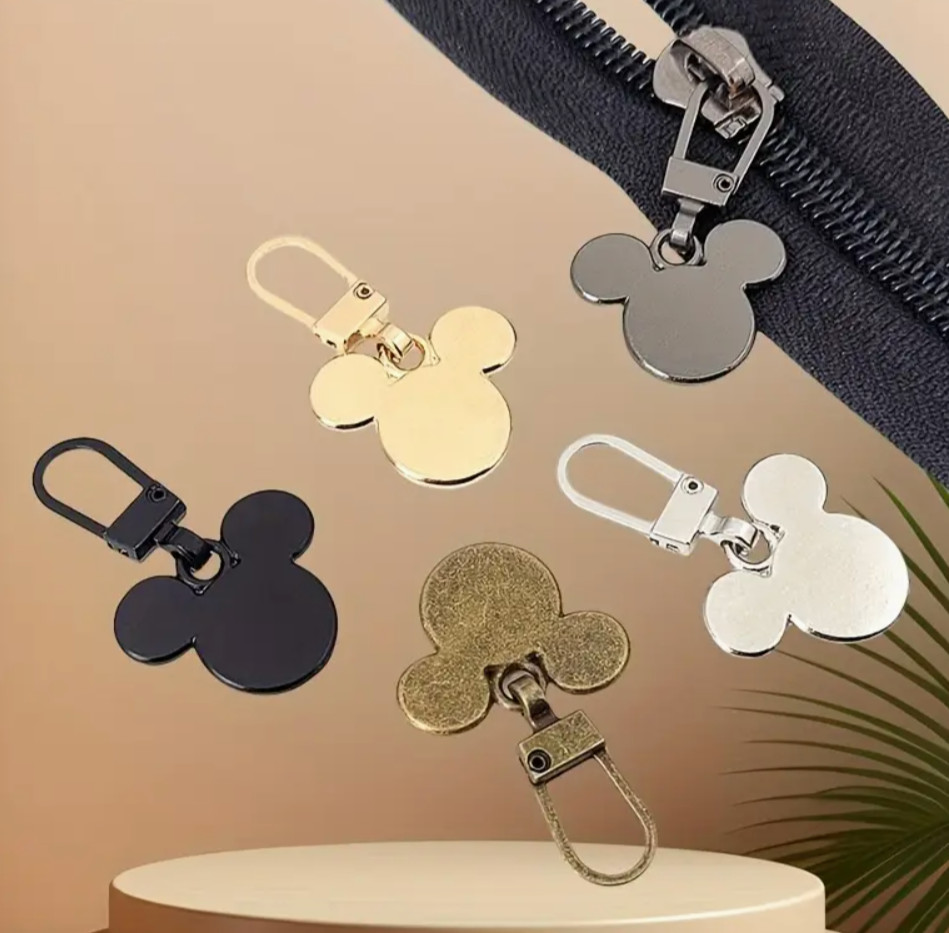 DISNEY MICKEY MOUSE KEYCHAINS METALLIC ZIPPER PULLS-SET OF 5
