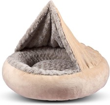 Small Pet Bed Donut Hooded Blanket Anti Anxiety Cozy 23in Dogs Cats Indoor