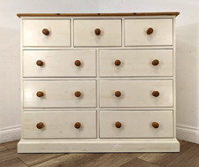 CHEST OF DRAWERS 9 Drawer Pine White Painted Bun Handles FREE DELIVERY