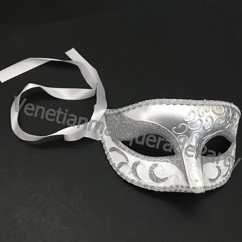 Silver White Masquerade Wedding mask set Bridal Shower Costume Dance Party - Picture 2 of 6