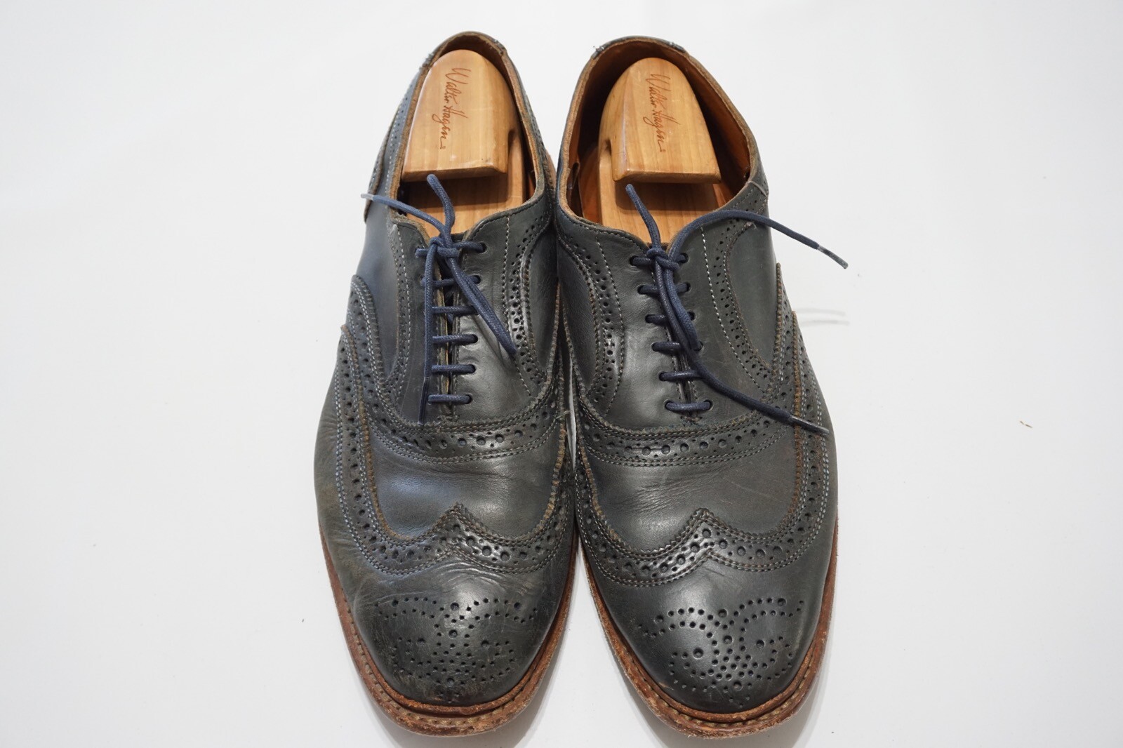 Blue Leather wingtip Mens Dress Shoes 