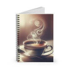 Spiral Notebook Ruled Line Steaming Cup of Coffee Design 6, Gift, Birthday