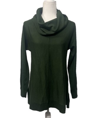 Joan Vass Size Small Pine Green Long Sleeve Cowl Neck Cozy Sweater
