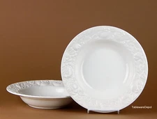 Over & Back 2 Individual Pasta Bowls, MINT/SUPERB+!  White, Embossed, Vegetables