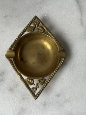 Vintage Metal Brass Ashtray, 3”x4.5” Diamond Design, Heavy Duty, Cigarettes