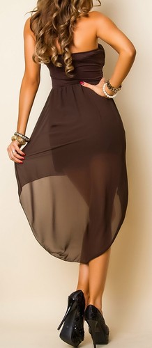 Sexy Miss Femmes Vokuhila Mousseline Robe Mini Bandeau Dentelle 34/36/38 Braun - Photo 6 sur 6