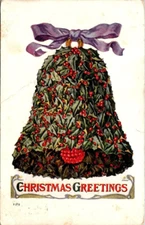 Postcard Christmas Greetings Bell Holly and Ivy