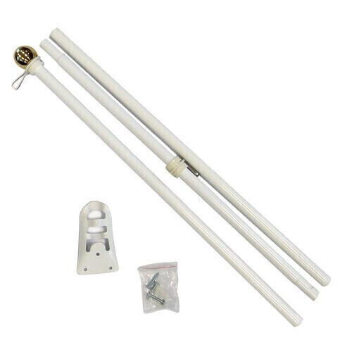 6ft Flag Pole 6' White Outdoor Steel Wall Hanging Flag Pole Ball Top w/Bracket - Picture 1 of 1