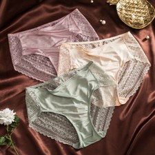 3pcs Mulberry Silk Women Briefs Lace Underwear Lingerie Panties M L XL SS100