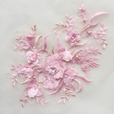 Delicate Beading Lace Applique Patch with Pearl Flower Motif for Dance Costume