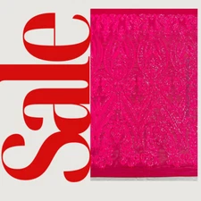 Damask Design Sequins Embroider 4 Way Stretch Mesh Fabric By Yard