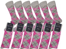 12 PK Dress Socks Diamond Argyle GRAY PINK 10-13 Cotton Groomsmen Wedding Socks