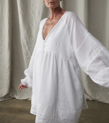 JOSLIN Lillian Linen Ramie Smock Dress White AU8 / US4 Orig. $320 NEW