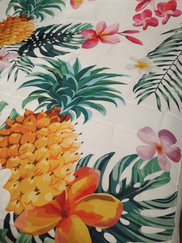 Tropical Floral Pineapple Shower Curtain Bathroom Colorful Flower Fabric Curtain - Picture 8 of 12