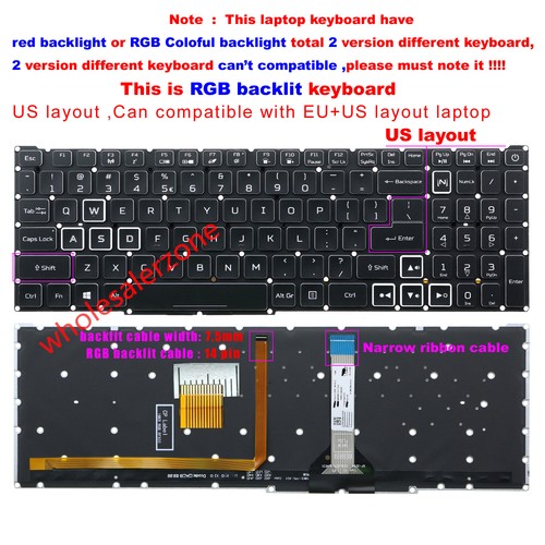 US Red/RGB Backlit Keyboard For Acer Nitro 5 AN517-41 AN517-53 AN517-54 ...