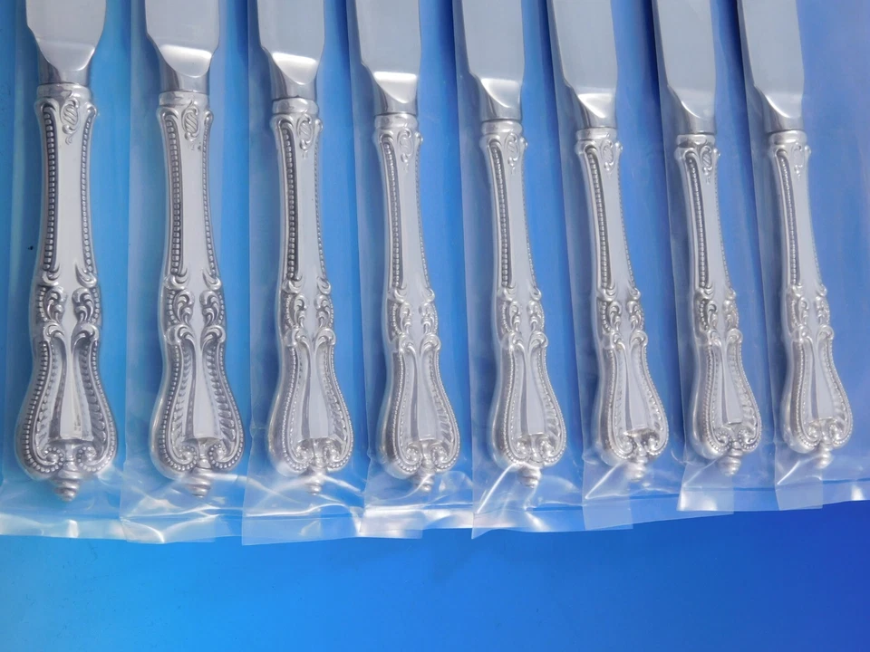 Juego personalizado de cuchillos para carne de plata esterlina Old Colonial by Towle 8 piezas dentados 8 3/4 Foto 3 de 4