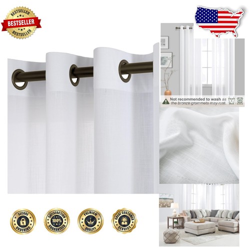 Farmhouse Style 92" Linen Sheer Curtains Set with Bronze Grommet for ...